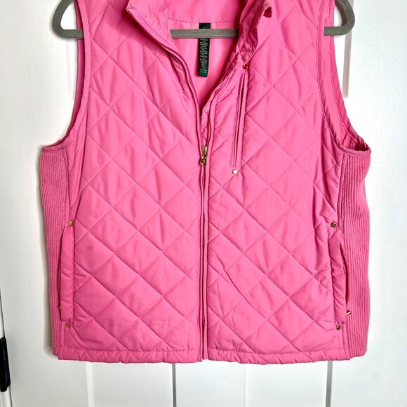 Lauren Ralph Lauren Pink Quilted Zip Puffer Vest Equestrian Preppy Classic Large - Picture 3 of 4